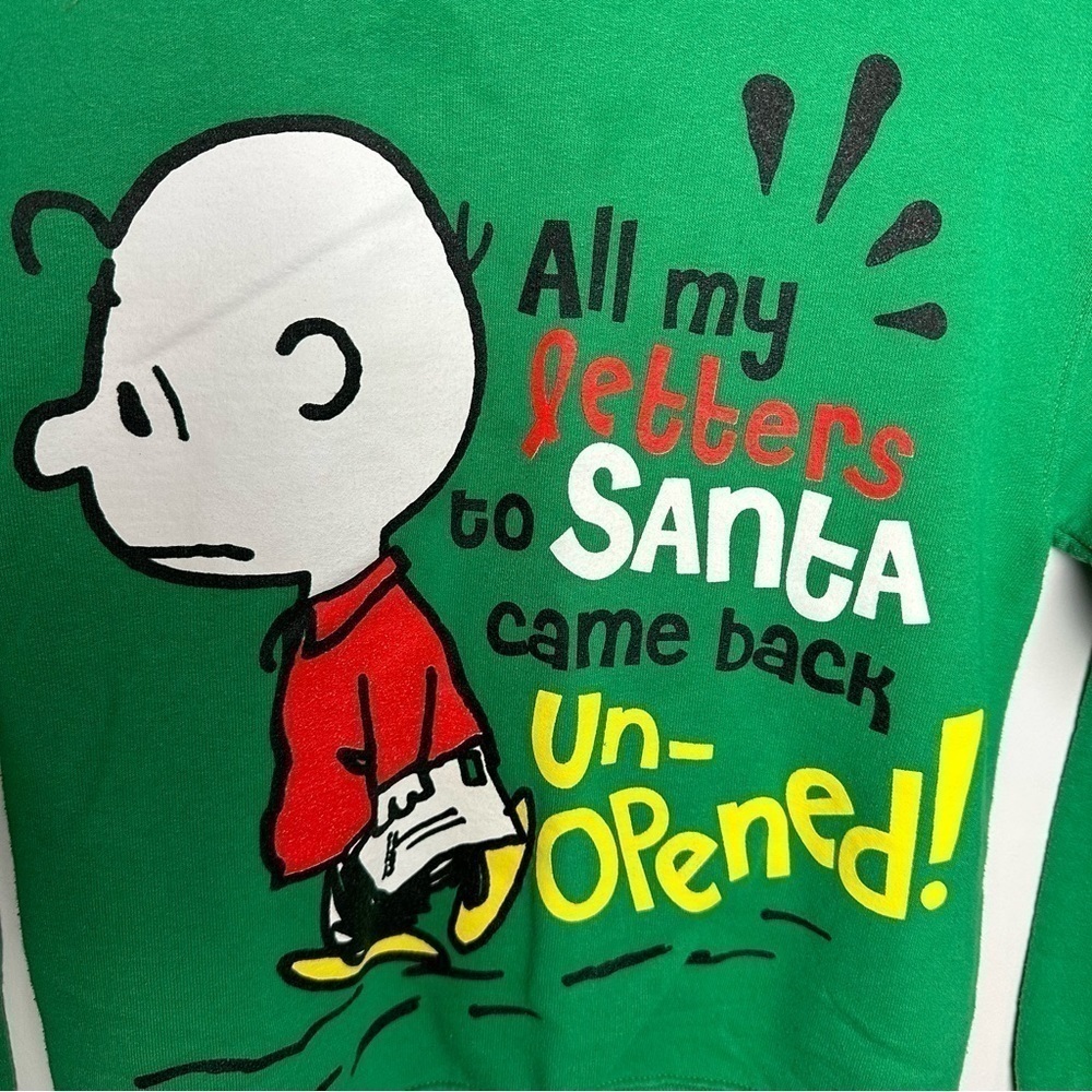 Vintage Peanuts Sweatshirt Youth Size Medium Santa Charlie Brown Christmas Green